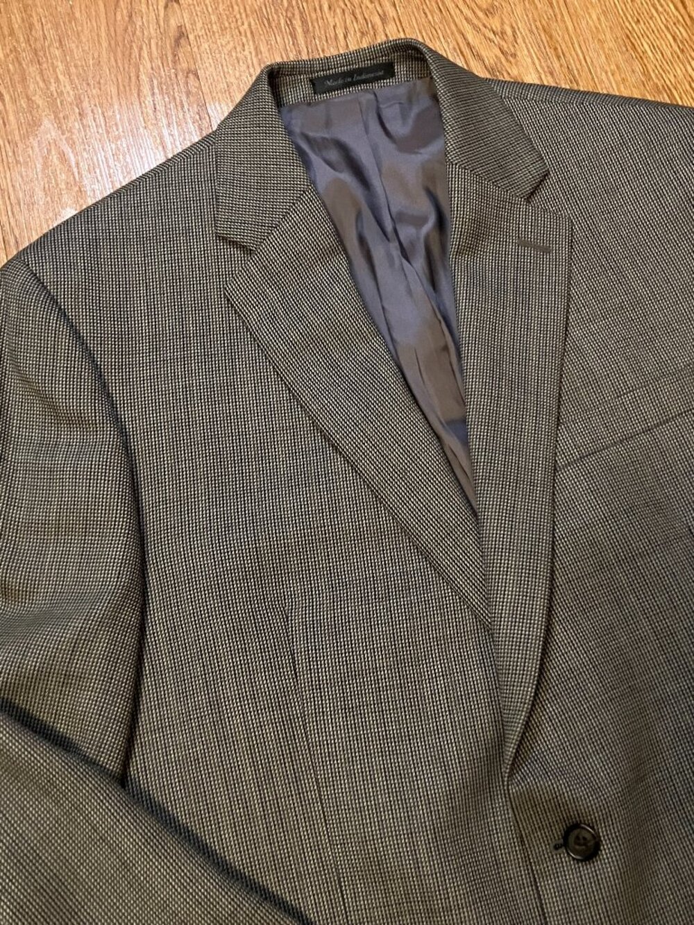Lauren Ralph Lauren 100% Wool Blazer Grey Blue Brown Micro Check 44L